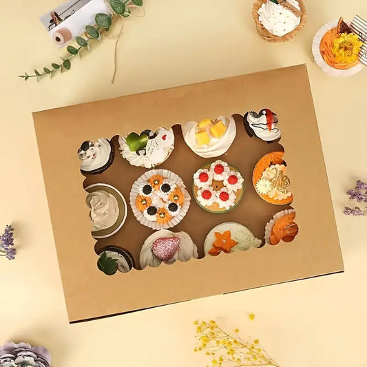 12 Cupcake Kraft Paper Box With Window - TEM IMPORTS™