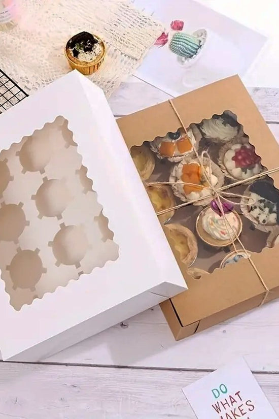 12 Cupcake Kraft Paper Box With Window - TEM IMPORTS™