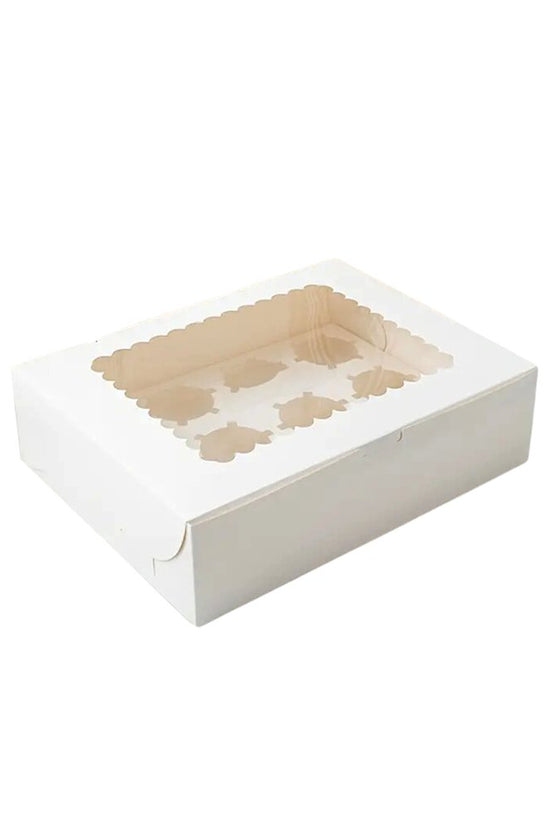 12 Cupcake White Paper Box With Window - TEM IMPORTS™