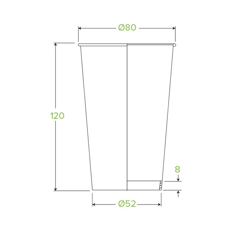 12oz/350mL (80mm) White Green Line Single Wall BioCup - 1000pcs/ctn - TEM IMPORTS™