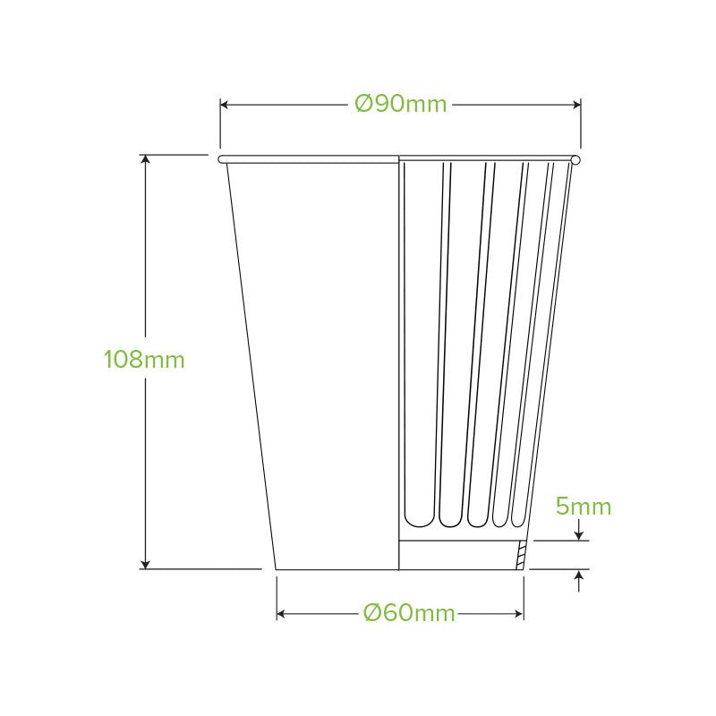12oz/390mL (90mm) Kraft Green Stripe Double Wall BioCup - 1000pcs/Ctn - TEM IMPORTS™