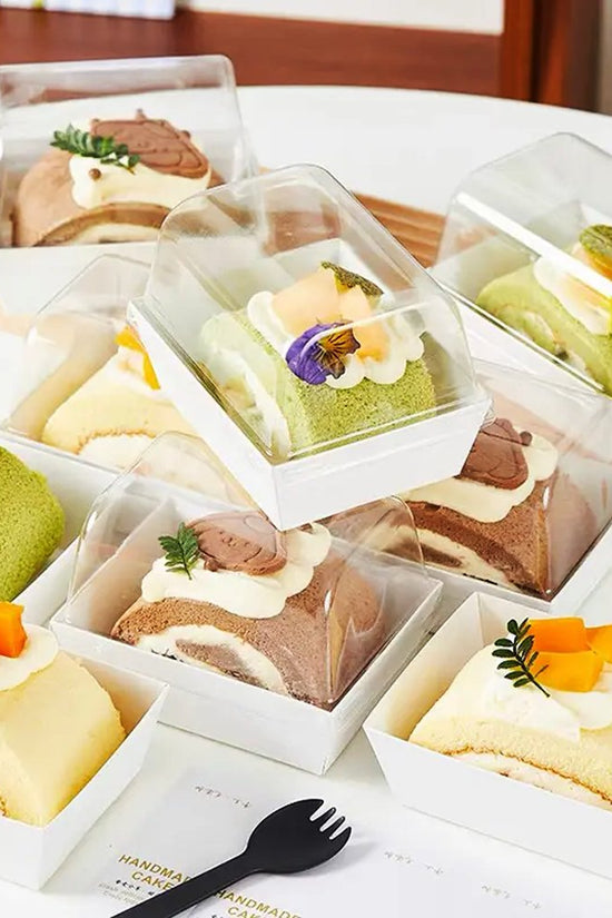 12x9cm Rectangular White Paper Tray With Dome Clear Lid - TEM IMPORTS™
