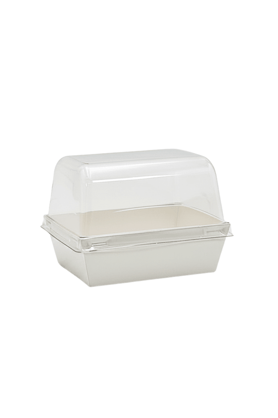 12x9cm Rectangular White Paper Tray With Dome Clear Lid - TEM IMPORTS™