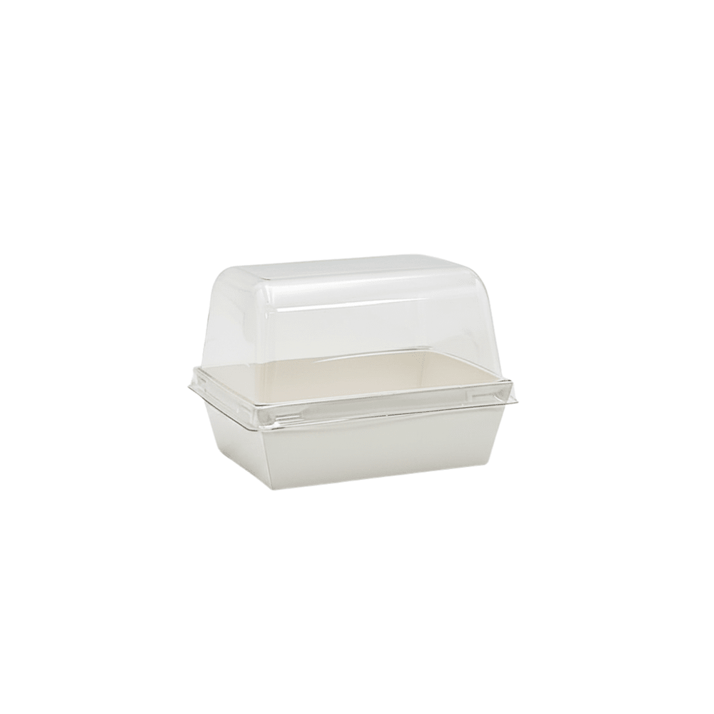 12x9cm Rectangular White Paper Tray With Dome Clear Lid - TEM IMPORTS™