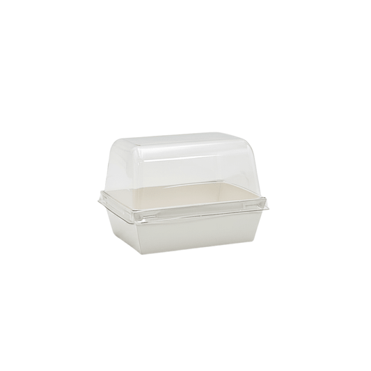 12x9cm Rectangular White Paper Tray With Dome Clear Lid - TEM IMPORTS™