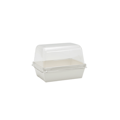 12x9cm Rectangular White Paper Tray With Dome Clear Lid - TEM IMPORTS™