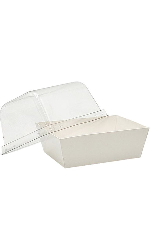 12x9cm Rectangular White Paper Tray With Dome Clear Lid - TEM IMPORTS™