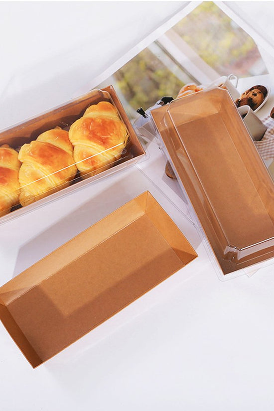 13x7.5cm Rectangular Kraft Paper Tray With Clear Lid - TEM IMPORTS™