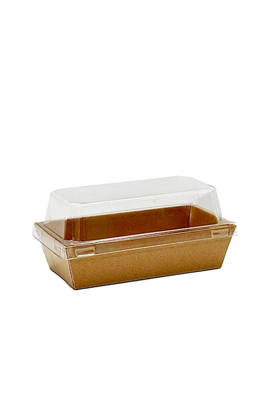 13x7.5cm Rectangular Kraft Paper Tray With Clear Lid - TEM IMPORTS™