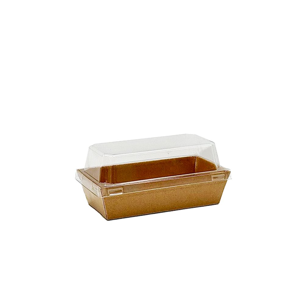 13x7.5cm Rectangular Kraft Paper Tray With Clear Lid - TEM IMPORTS™
