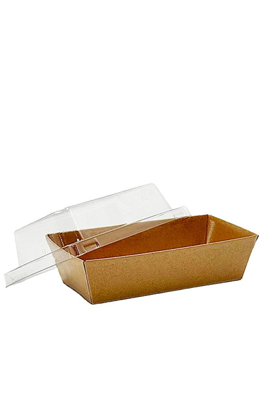 13x7.5cm Rectangular Kraft Paper Tray With Clear Lid - TEM IMPORTS™