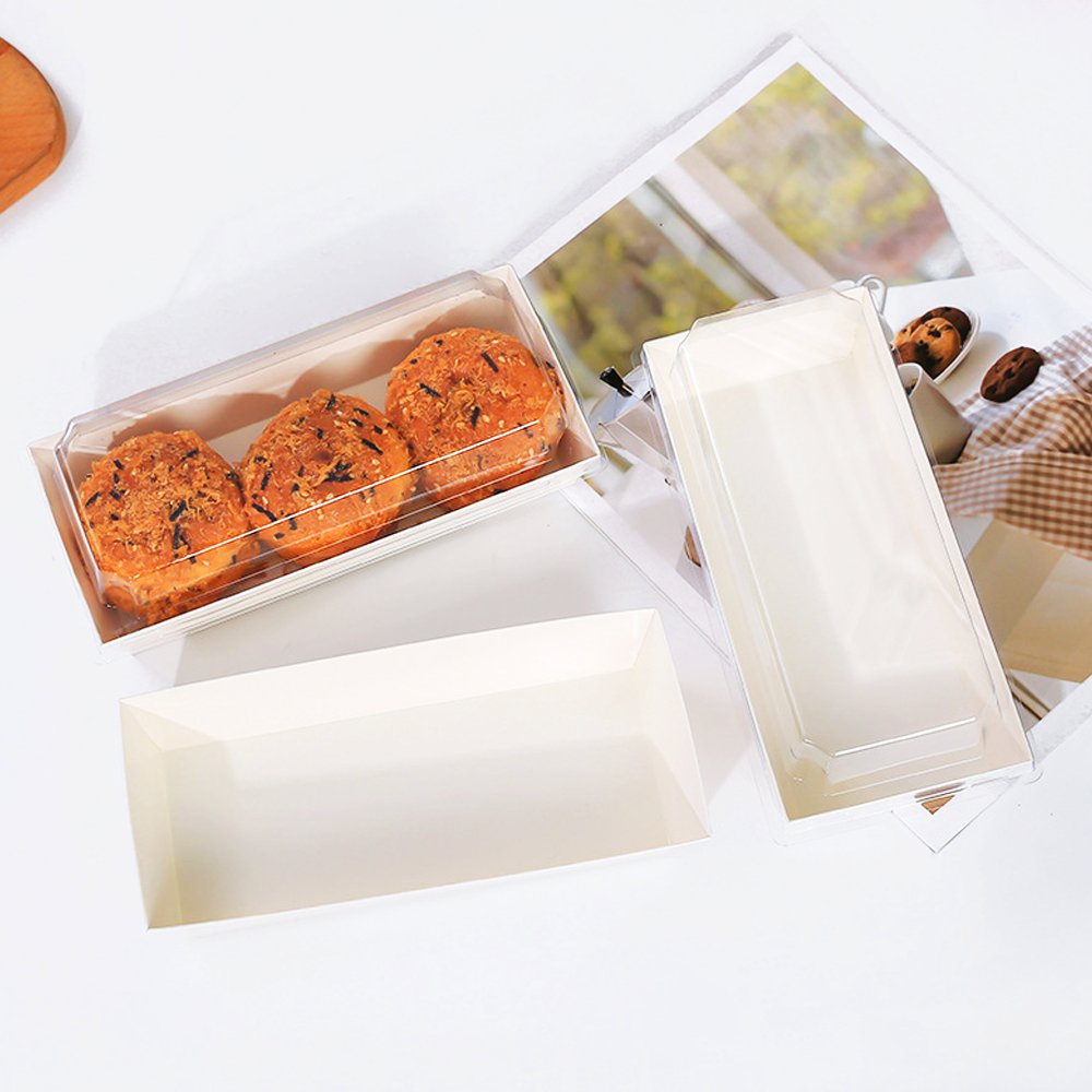 13x7.5cm Rectangular White Paper Tray With Clear Lid - TEM IMPORTS™