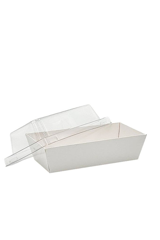 13x7.5cm Rectangular White Paper Tray With Clear Lid - TEM IMPORTS™