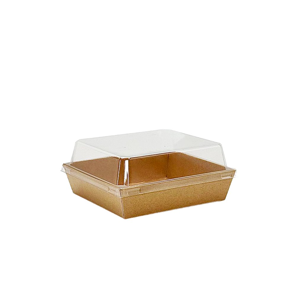 14x12cm Square Kraft Paper Tray With Clear Lid - TEM IMPORTS™