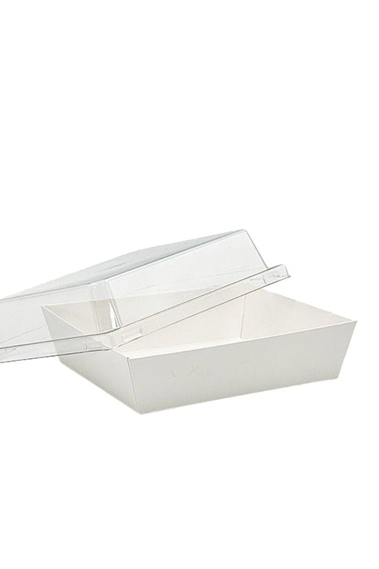 14x12cm Square White Paper Tray With Clear Lid - TEM IMPORTS™