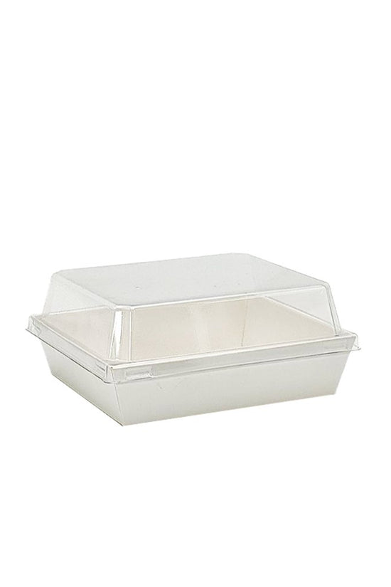 14x12cm Square White Paper Tray With Clear Lid - TEM IMPORTS™