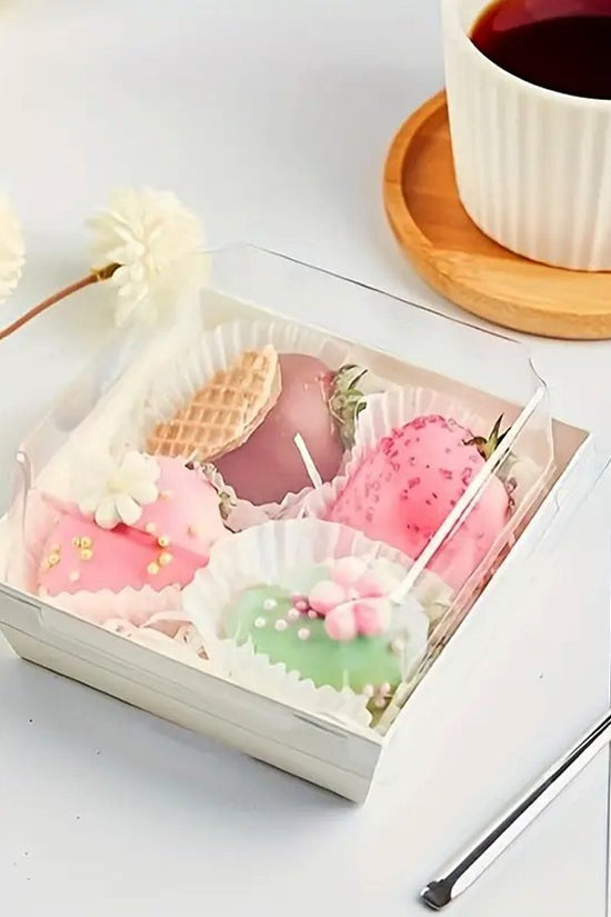 14x12cm Square White Paper Tray With Clear Lid - TEM IMPORTS™