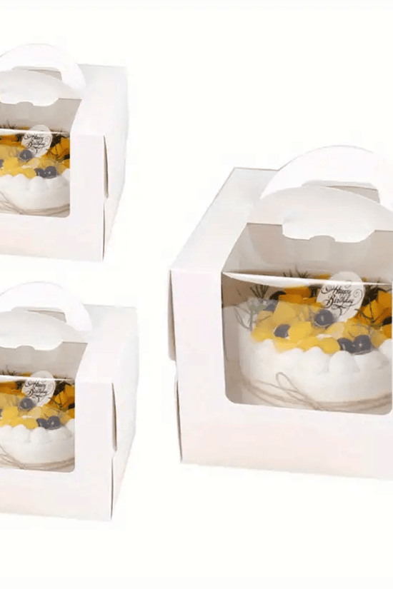 15.5x15.5 White Top Handle Window Cake Box With Tray - H15 - TEM IMPORTS™