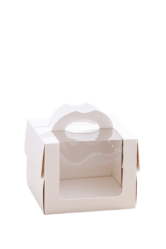 15.5x15.5 White Top Handle Window Cake Box With Tray - H15 - TEM IMPORTS™