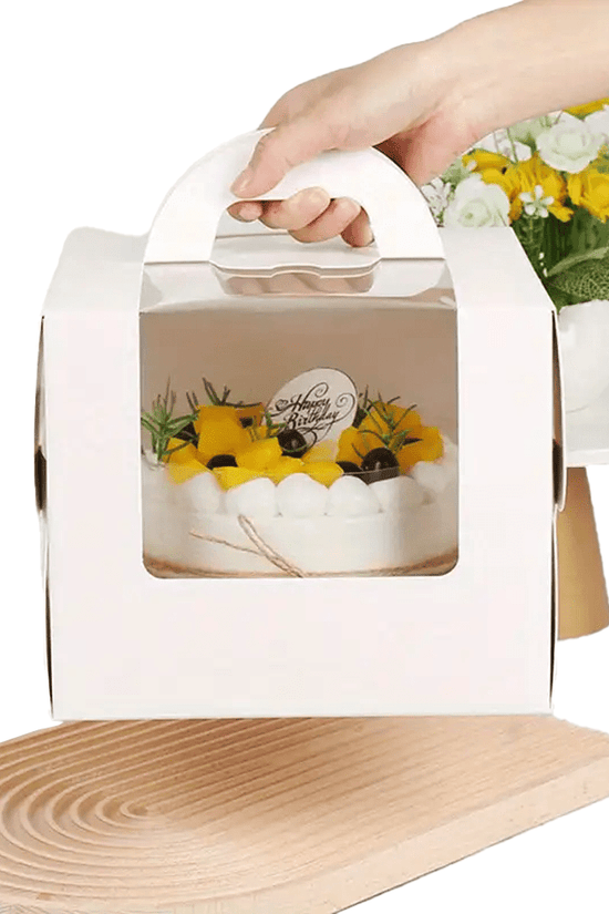 15x15 Tall White Top Handle Window Cake Box With Tray - H15 - TEM IMPORTS™