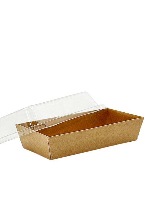 15x8.5cm Rectangular Kraft Paper Tray With Clear Lid - TEM IMPORTS™