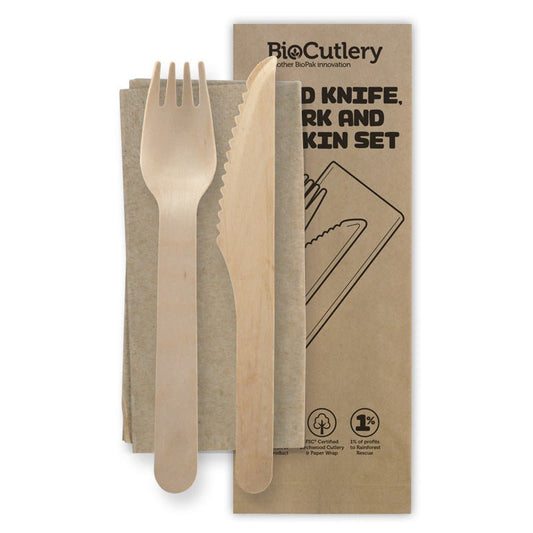 16cm Unbranded Wood Knife, Fork & Napkin Set - 400pcs/Ctn - TEM IMPORTS™