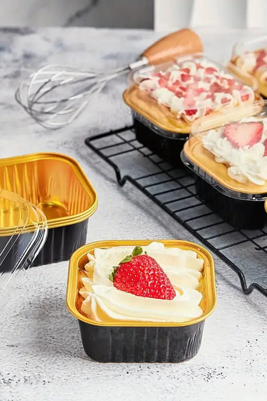 170mL Black & Gold Square Aluminium Foil Cake Tin - TEM IMPORTS™