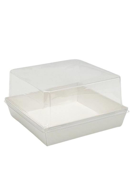 17x17.5cm Square White Paper Tray With Tall Clear Lid - TEM IMPORTS™