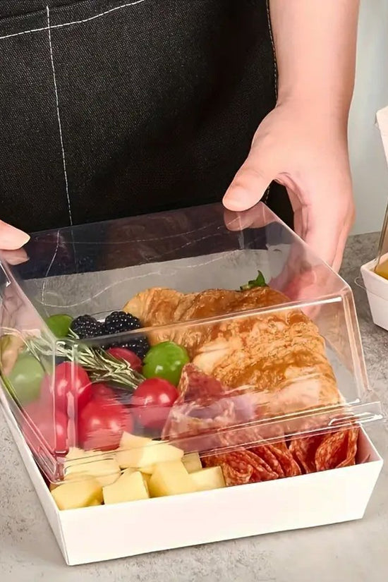 17x17.5cm Square White Paper Tray With Tall Clear Lid - TEM IMPORTS™
