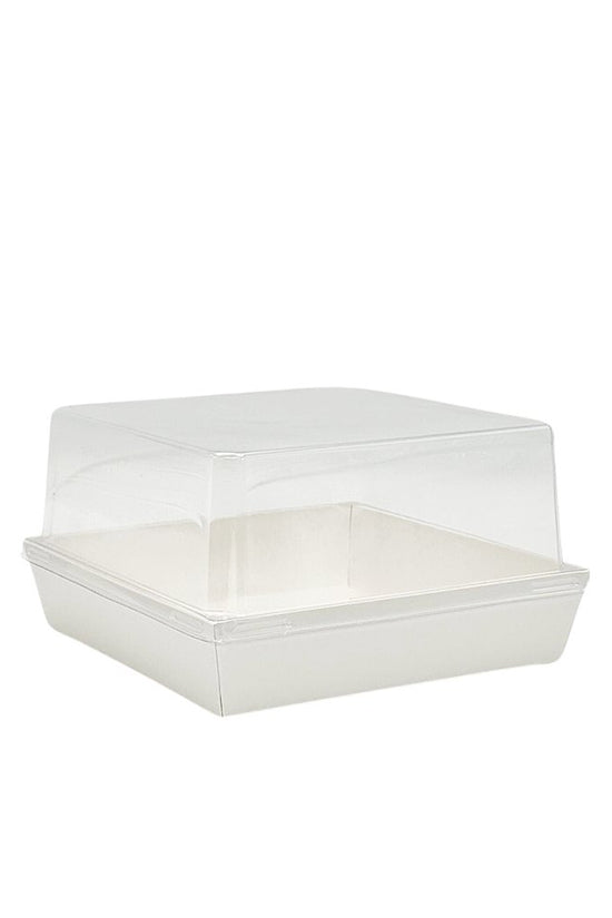 17x17.5cm Square White Paper Tray With Tall Clear Lid - TEM IMPORTS™