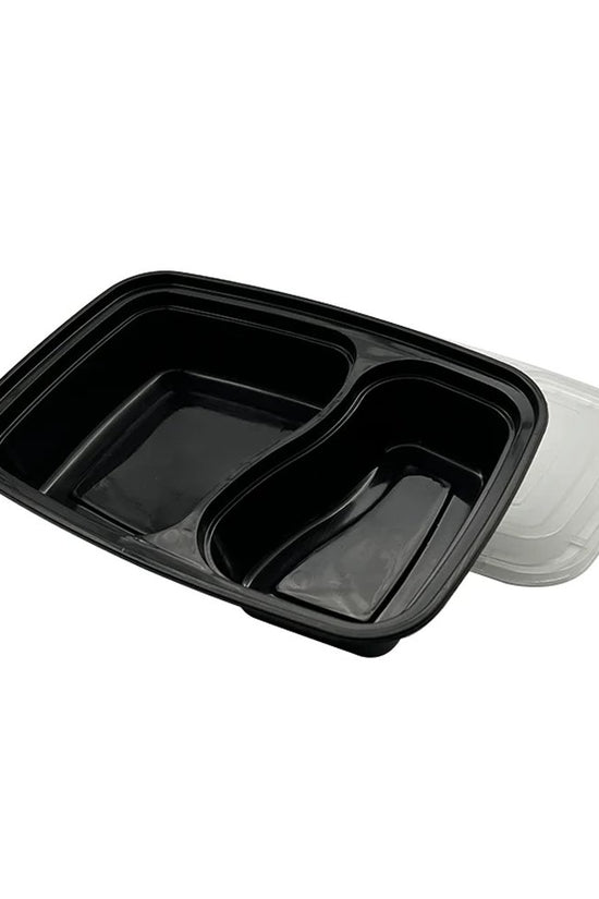 2 Compartment Black Takeaway Bento Box With Lid