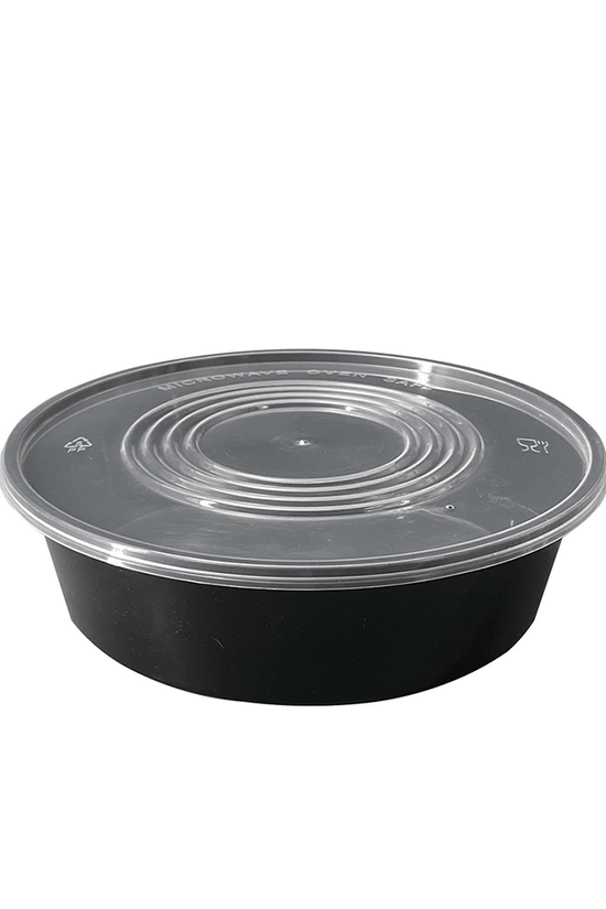 2000mL Takeaway Round Black Supa Bowls With Flat Lid - TEM IMPORTS™