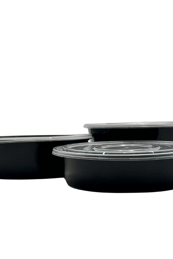2000mL Takeaway Round Black Supa Bowls With Flat Lid - TEM IMPORTS™