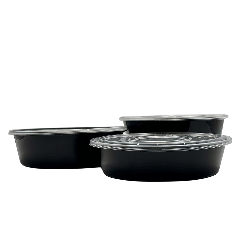 2000mL Takeaway Round Black Supa Bowls With Flat Lid - TEM IMPORTS™