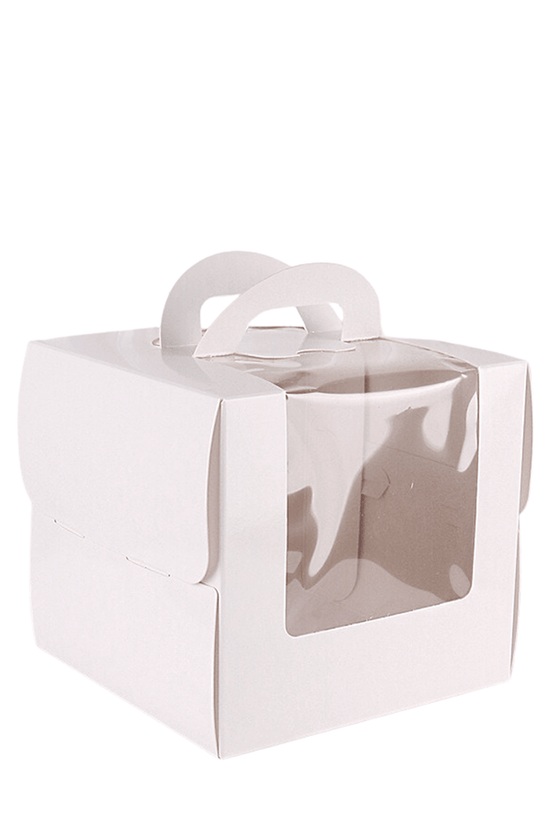 20.5x20.5 Tall White Top Handle Window Cake Box With Tray - H19 - TEM IMPORTS™