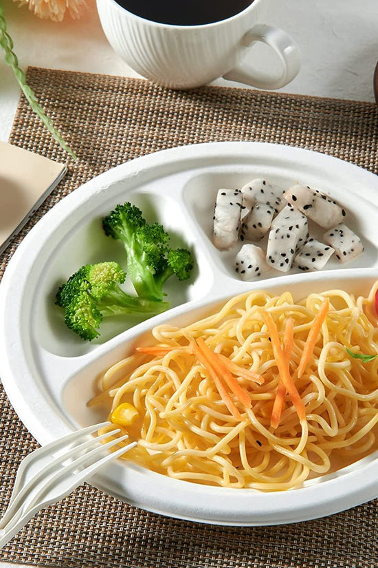 225mm/9" 3 Compartment Round Sugarcane Plate - TEM IMPORTS™