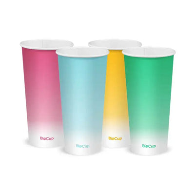 22oz/650mL (90mm) Mixed Colours Cold Paper BioCup - 1000/CTN - TEM IMPORTS™