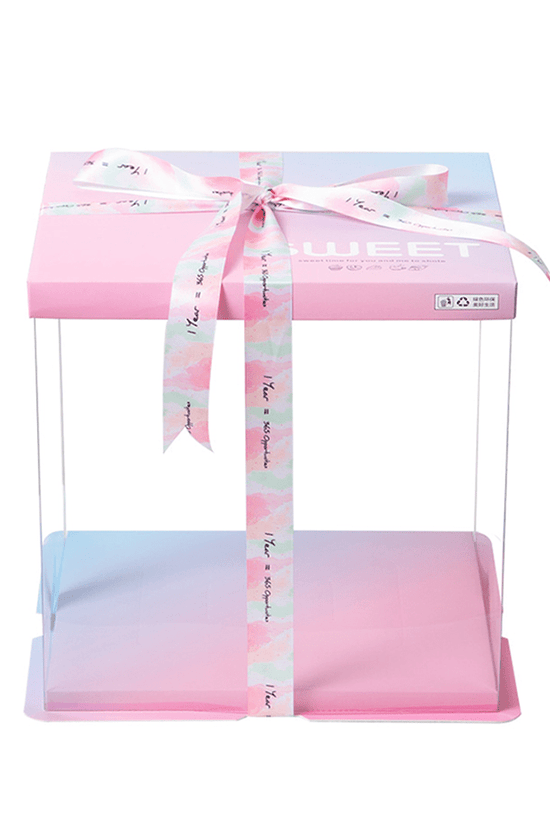 22x22x24 Clear Square Cake Box Gradient Pink With Paper Lid - TEM IMPORTS™