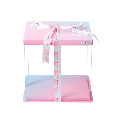 22x22x24 Clear Square Cake Box Gradient Pink With Paper Lid - TEM IMPORTS™