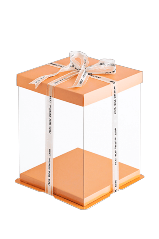 22x22x24 Clear Square Cake Box Peach With Paper Lid - TEM IMPORTS™