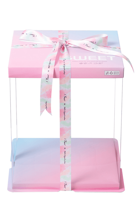 22x22x30 Clear Square Cake Box Gradient Pink With Paper Lid - TEM IMPORTS™