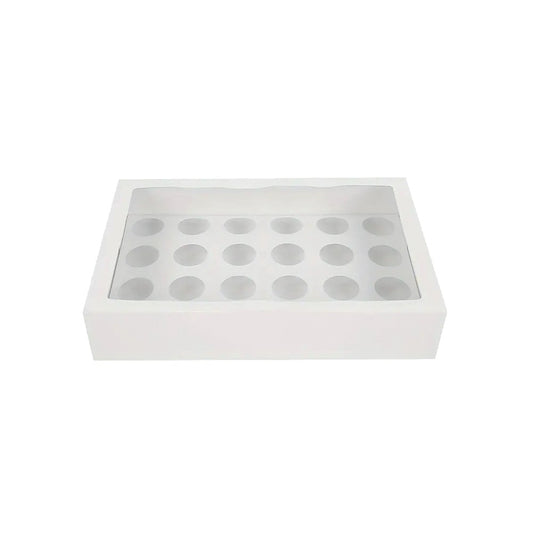 24 White Mini Cupcake Box Window With Insert - TEM IMPORTS™