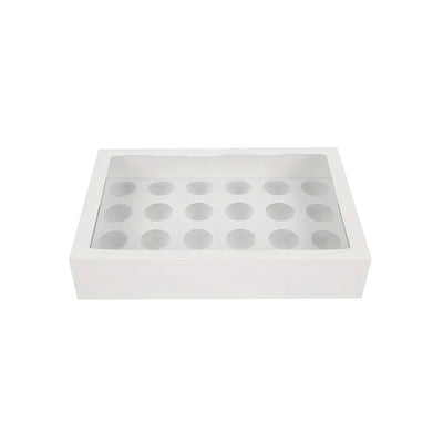 24 White Mini Cupcake Box Window With Insert - TEM IMPORTS™