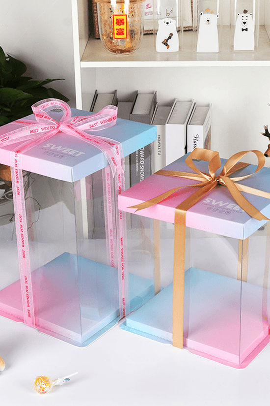 26x26x24 Clear Square Cake Box Gradient Pink With Paper Lid - TEM IMPORTS™