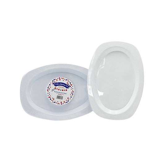 285x205mm Premium White Reusable Plastic Oval Plates - 480/CTN