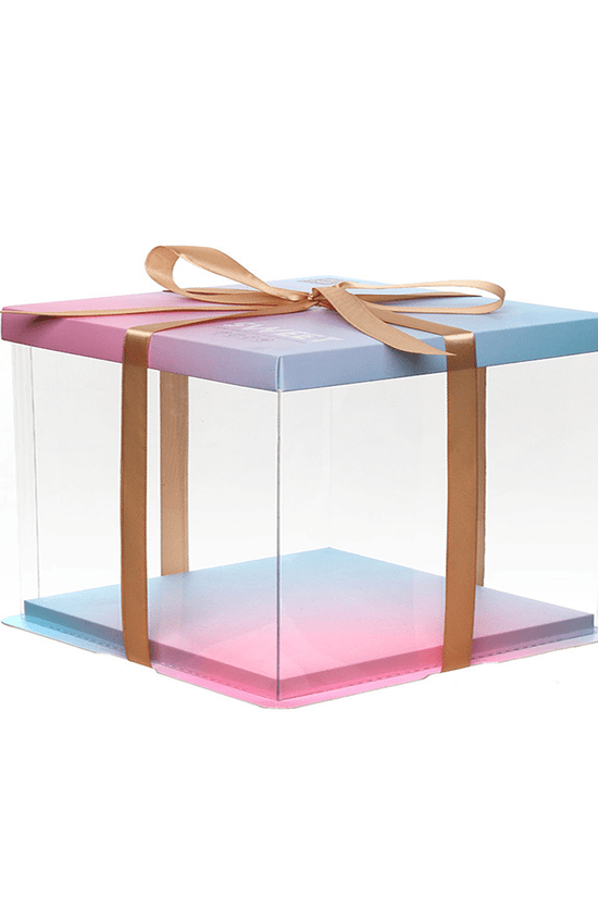 30x30x25 Clear Square Cake Box Gradient Pink With Paper Lid - TEM IMPORTS™