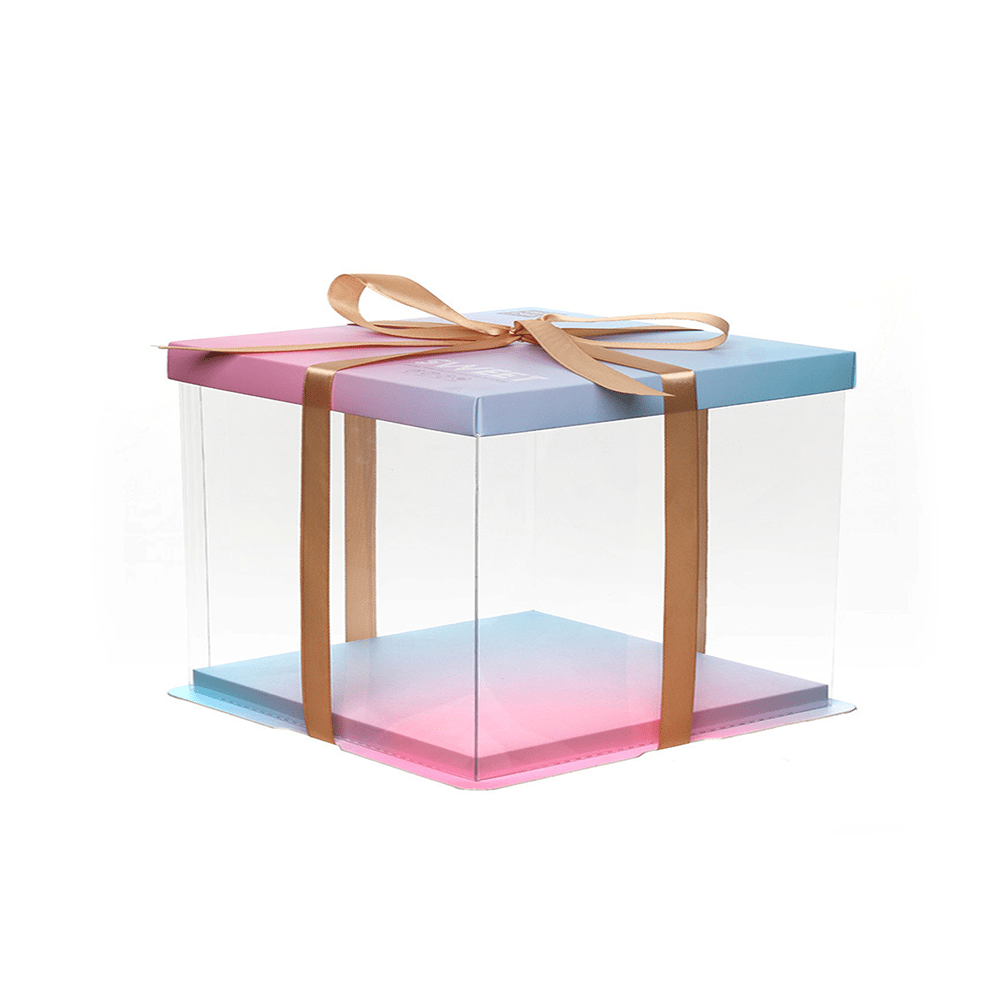 30x30x25 Clear Square Cake Box Gradient Pink With Paper Lid - TEM IMPORTS™