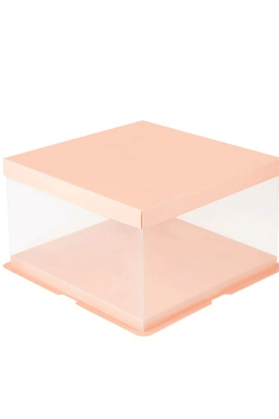 30x30x25 Clear Square Cake Box Peach With Paper Lid - TEM IMPORTS™