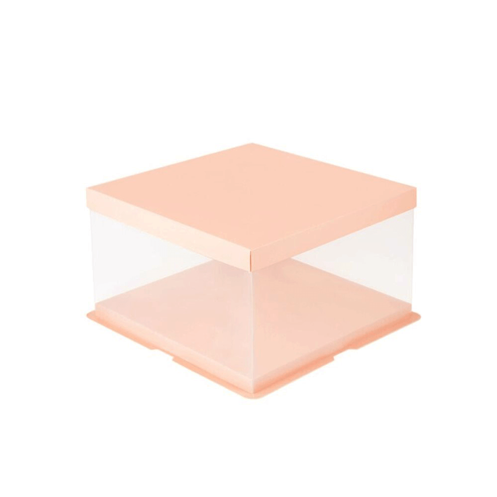 30x30x25 Clear Square Cake Box Peach With Paper Lid - TEM IMPORTS™