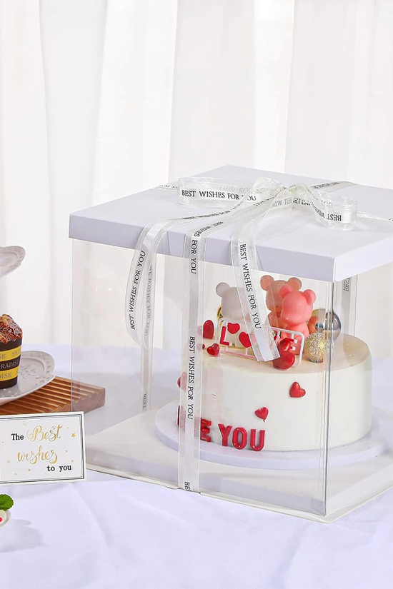 30x30x25 Clear Square Cake Box White With Paper Lid